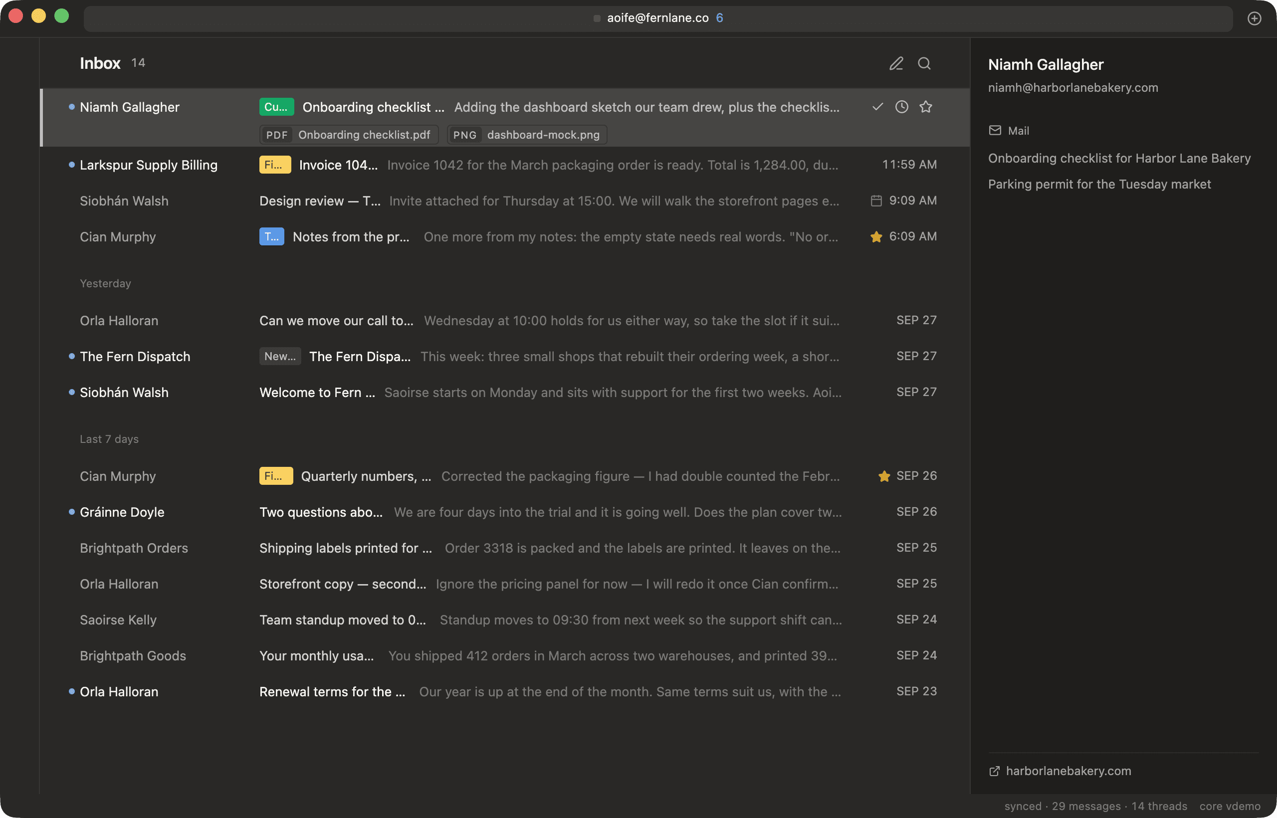 The Flick inbox with a conversation selected