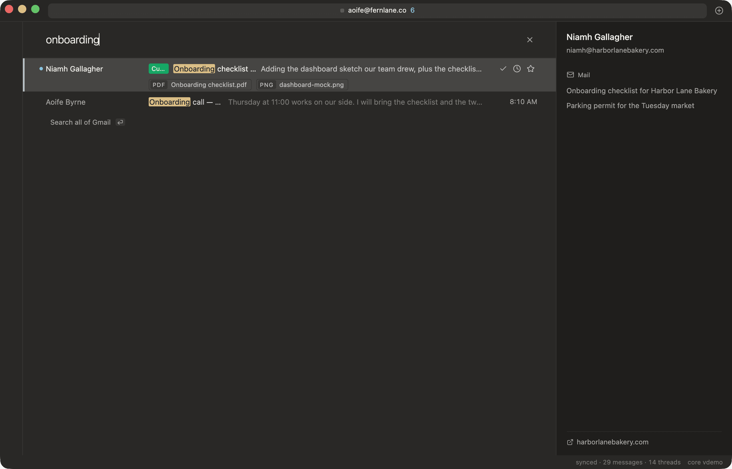 Search results for a query, with matching words highlighted